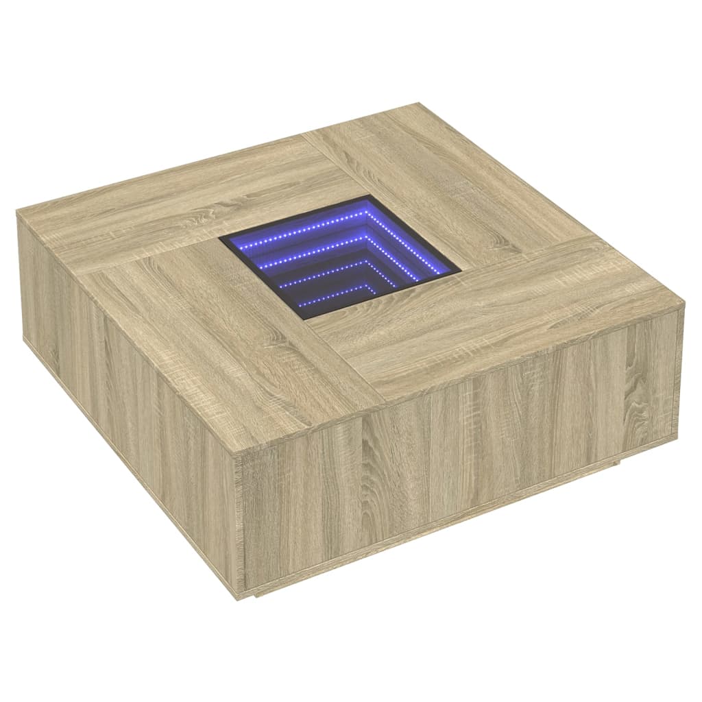 Kafijas galdiņš ar Infinity LED, ozolkoks, 100x100x40cm