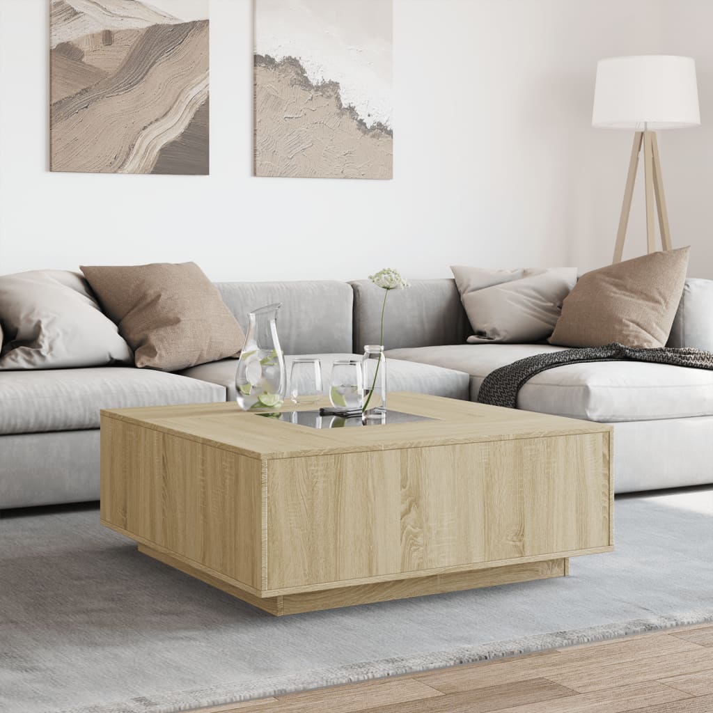 Kafijas galdiņš ar Infinity LED, ozolkoks, 100x100x40cm