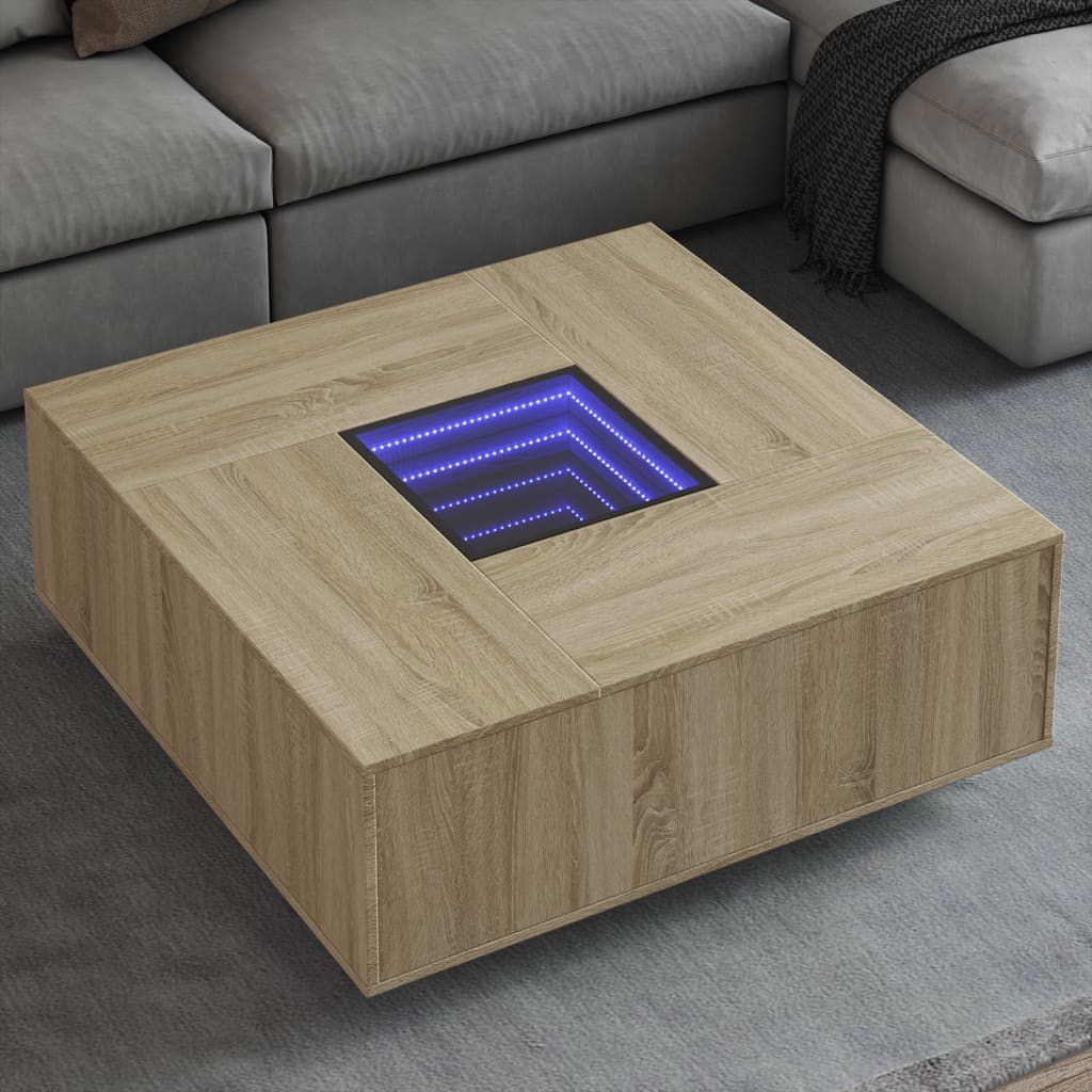 Kafijas galdiņš ar Infinity LED, ozolkoks, 100x100x40cm