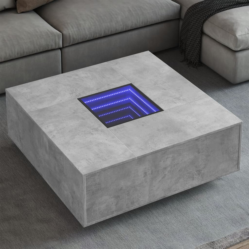 Kavos staliukas su Infinity LED, betono, 100x100x40cm