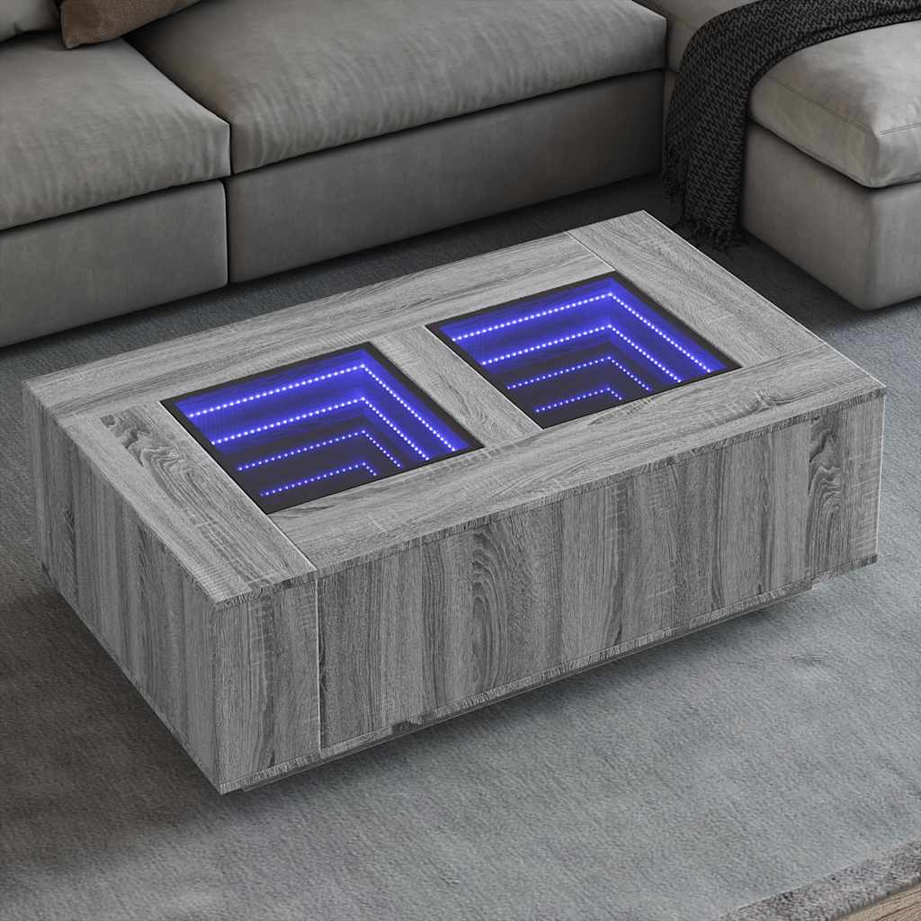 Coffee table with Infinity LED, gray oak, 116x69x40cm