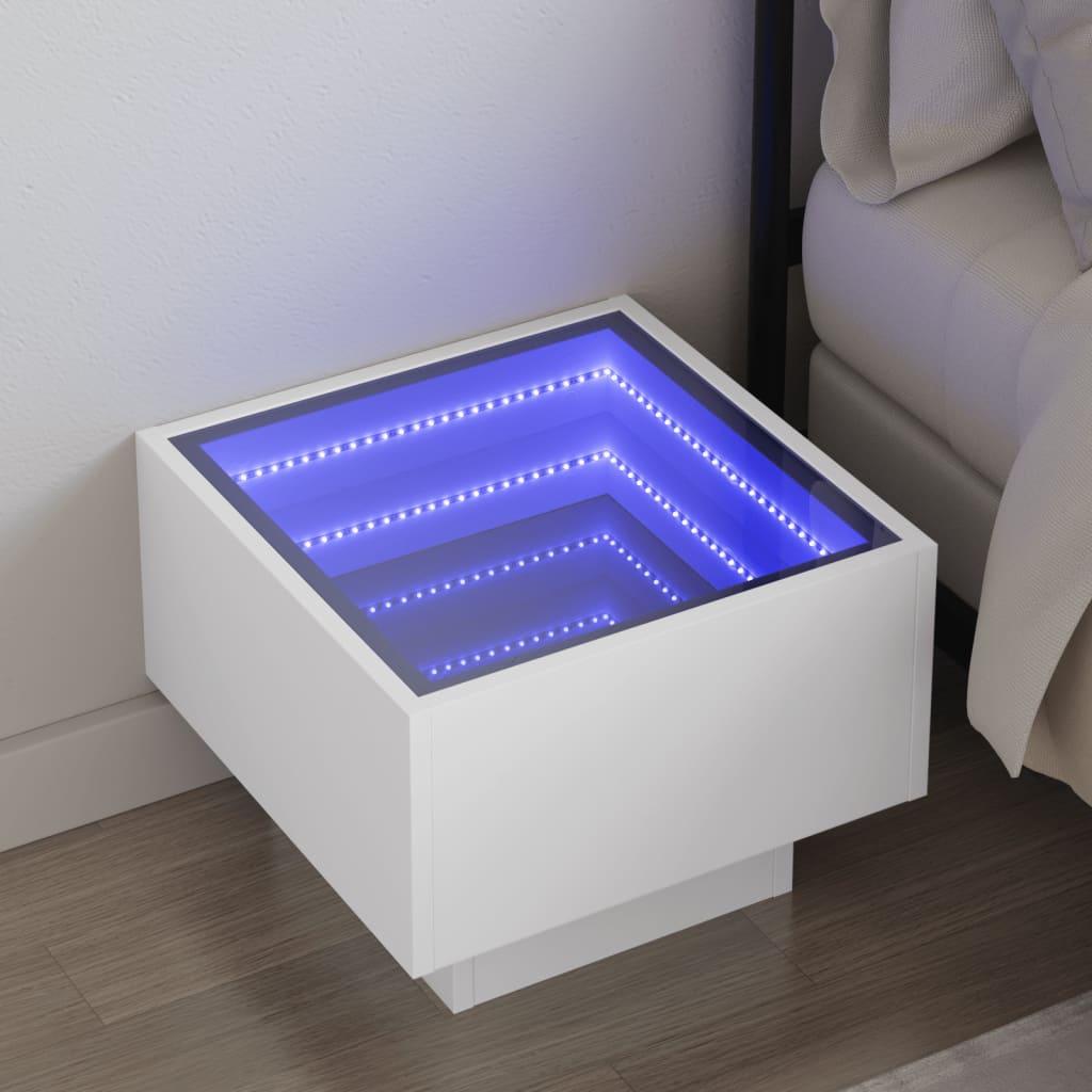 Nightstand with Infinity LED, white, 40x40x30cm