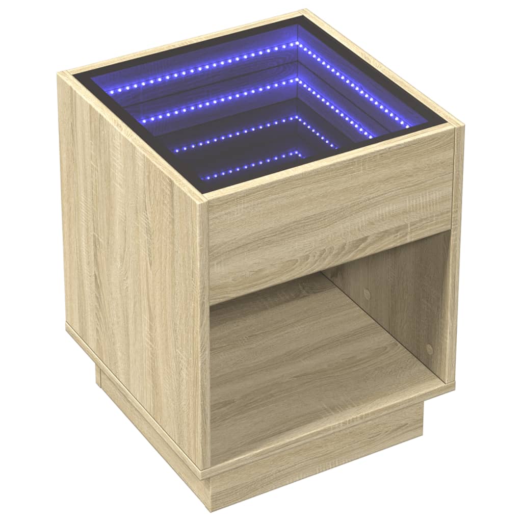 Nightstand with Infinity LED, oak, 40x40x50cm