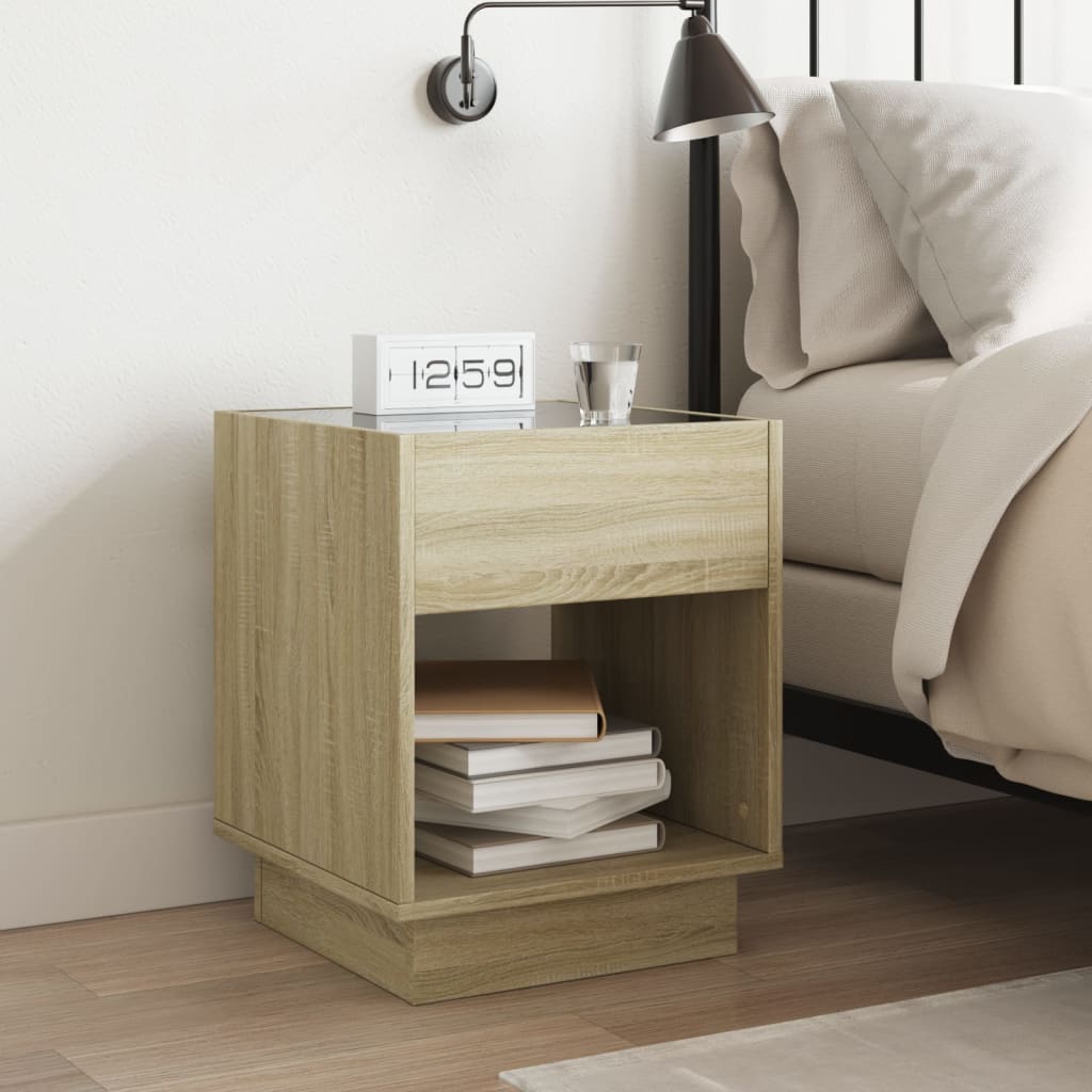Nightstand with Infinity LED, oak, 40x40x50cm