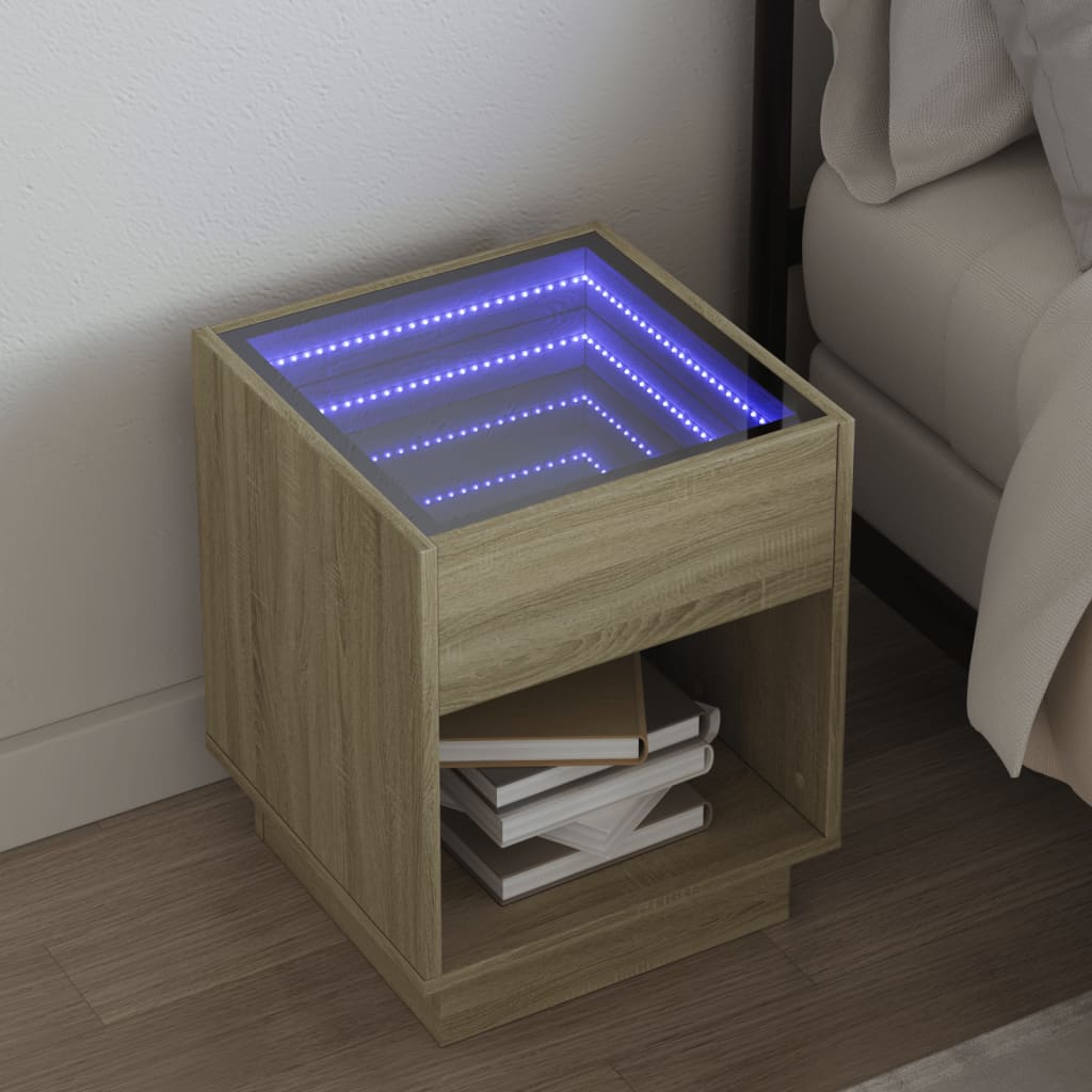 Nightstand with Infinity LED, oak, 40x40x50cm
