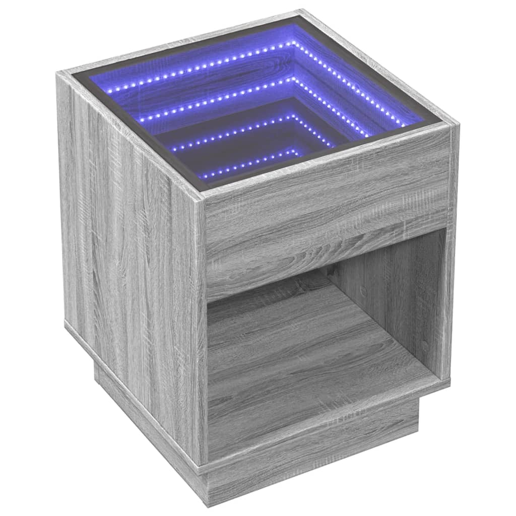 Naktinis staliukas su Infinity LED, pilkas ąžuolo, 40x40x50cm