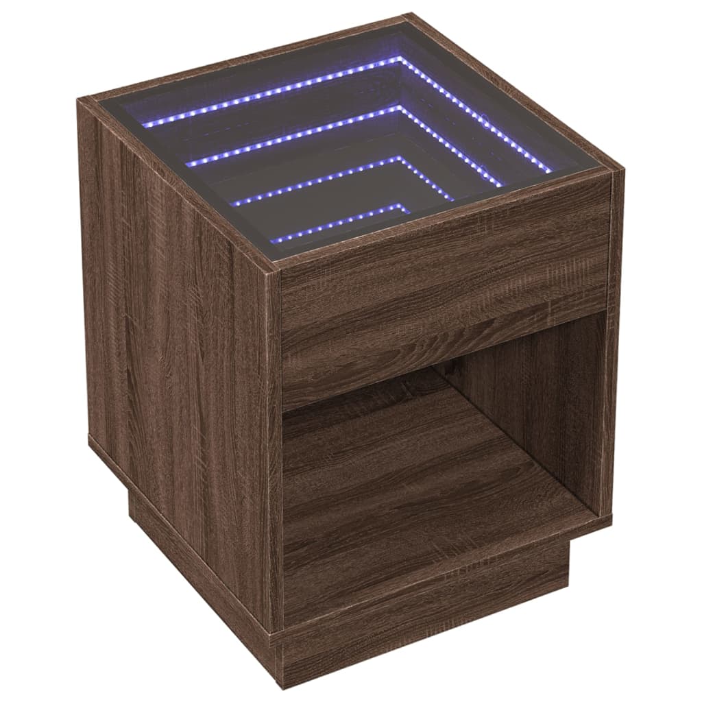 Bedside table with Infinity LED, brown oak, 40x40x50cm