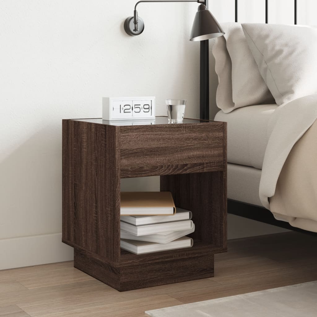 Bedside table with Infinity LED, brown oak, 40x40x50cm