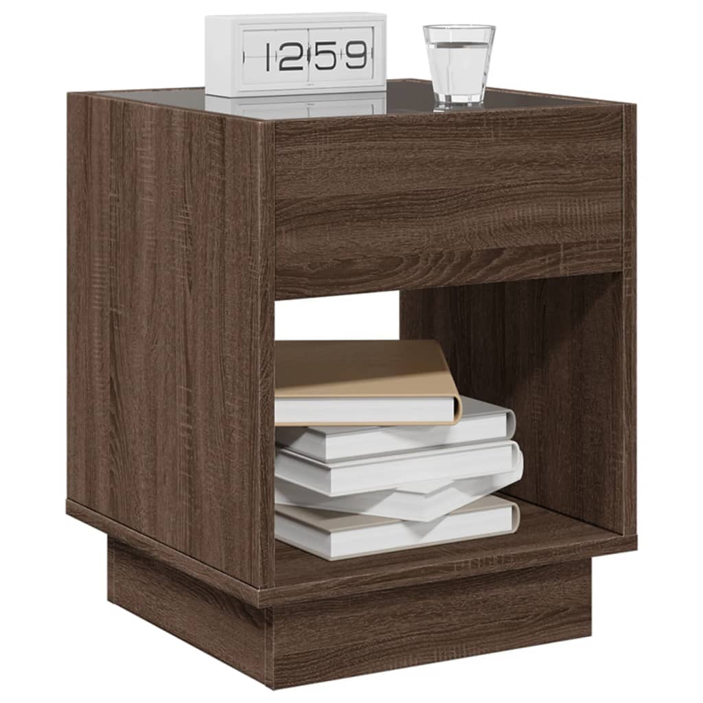 Bedside table with Infinity LED, brown oak, 40x40x50cm
