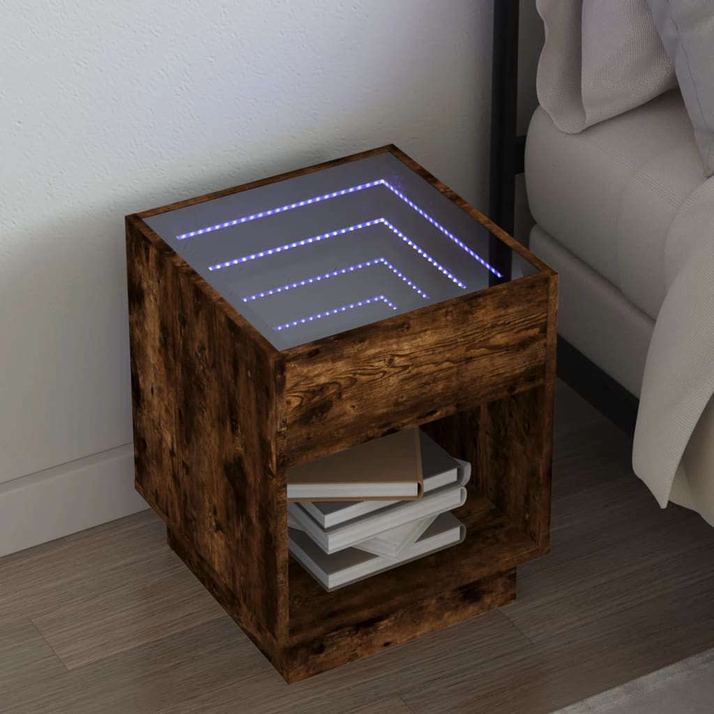 Bedside table with Infinity LED, brown oak, 40x40x50cm