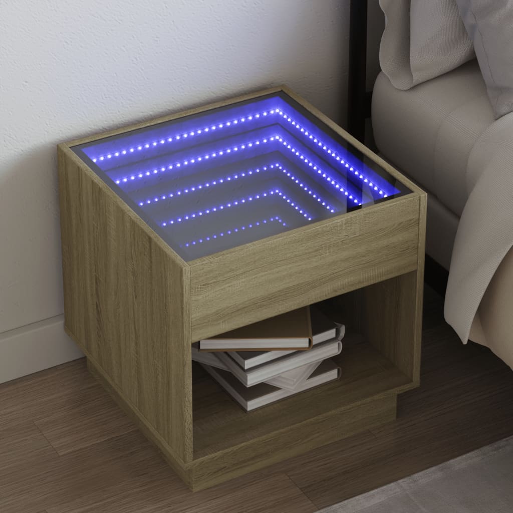 Naktsskapītis ar Infinity LED, ozolkoks, 50x50x50cm