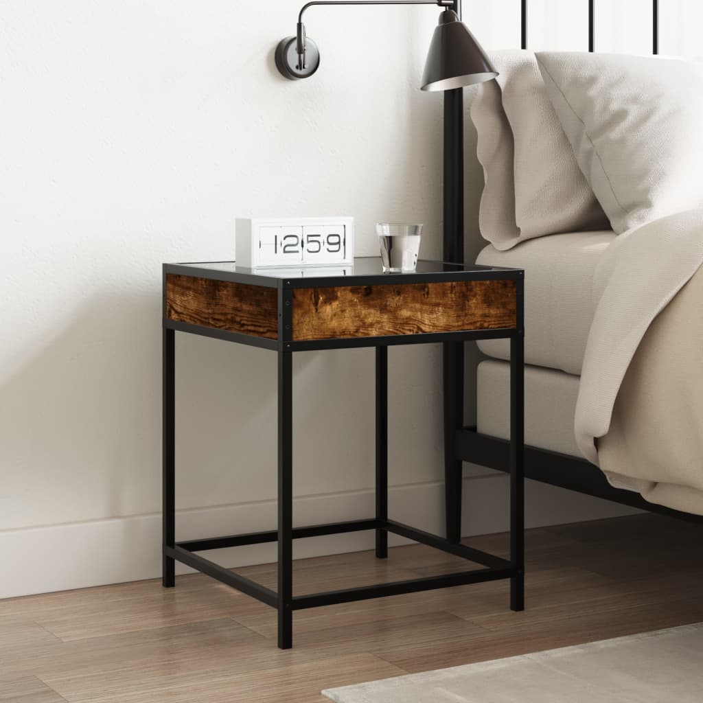 Bedside table with Infinity LED, smoked oak, 40x40x51cm
