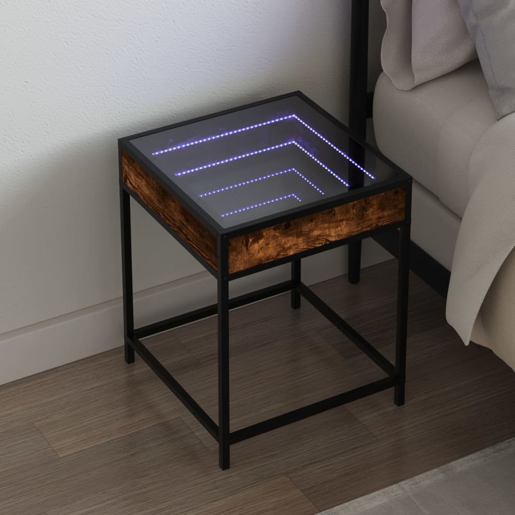 Bedside table with Infinity LED, smoked oak, 40x40x51cm