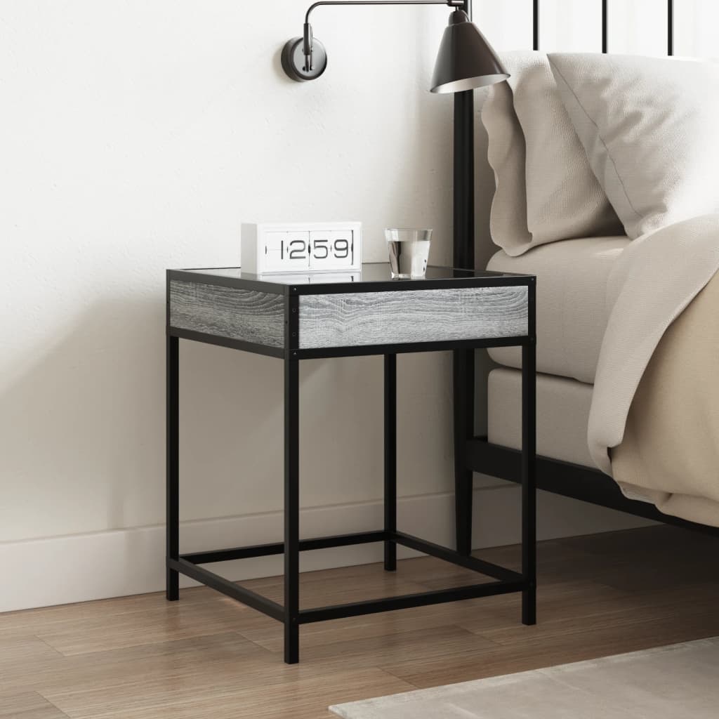 Nightstand with Infinity LED, grey oak, 40x40x51cm