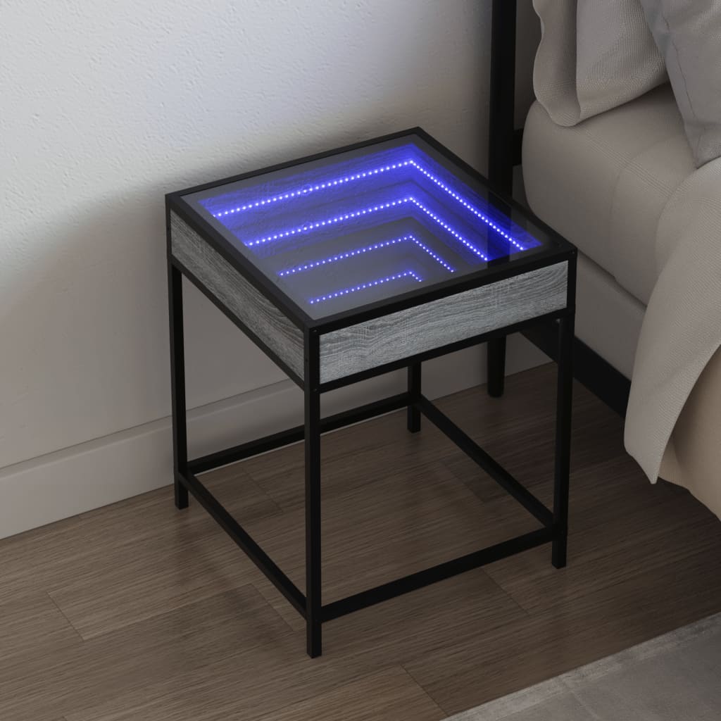 Nightstand with Infinity LED, grey oak, 40x40x51cm