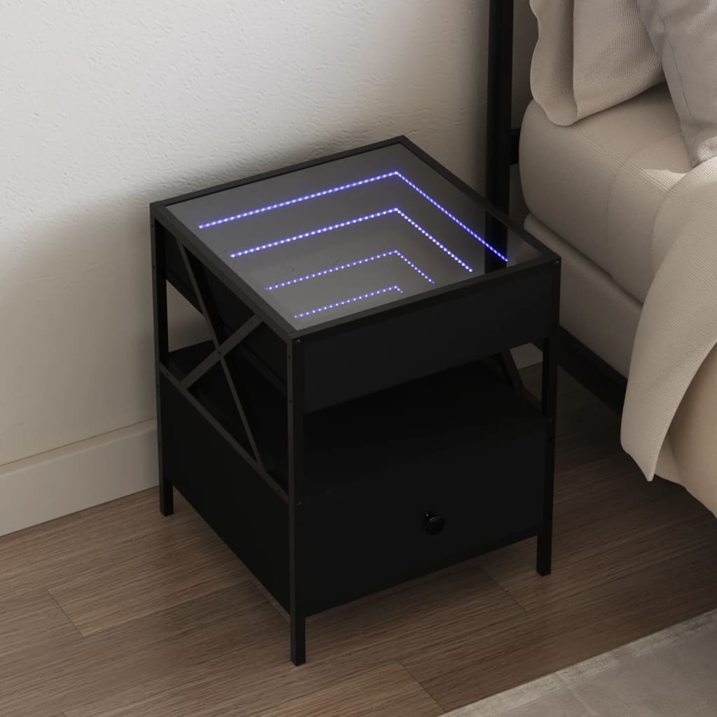Infinity LED Bedside Table, black, 40x40x51cm
