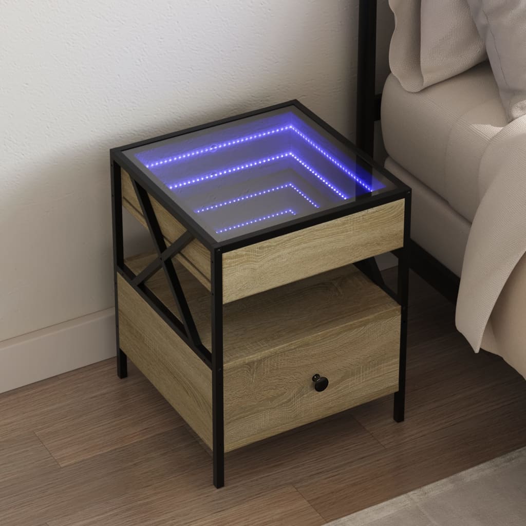 Naktsgaldiņš ar Infinity LED, ozola, 40x40x51cm