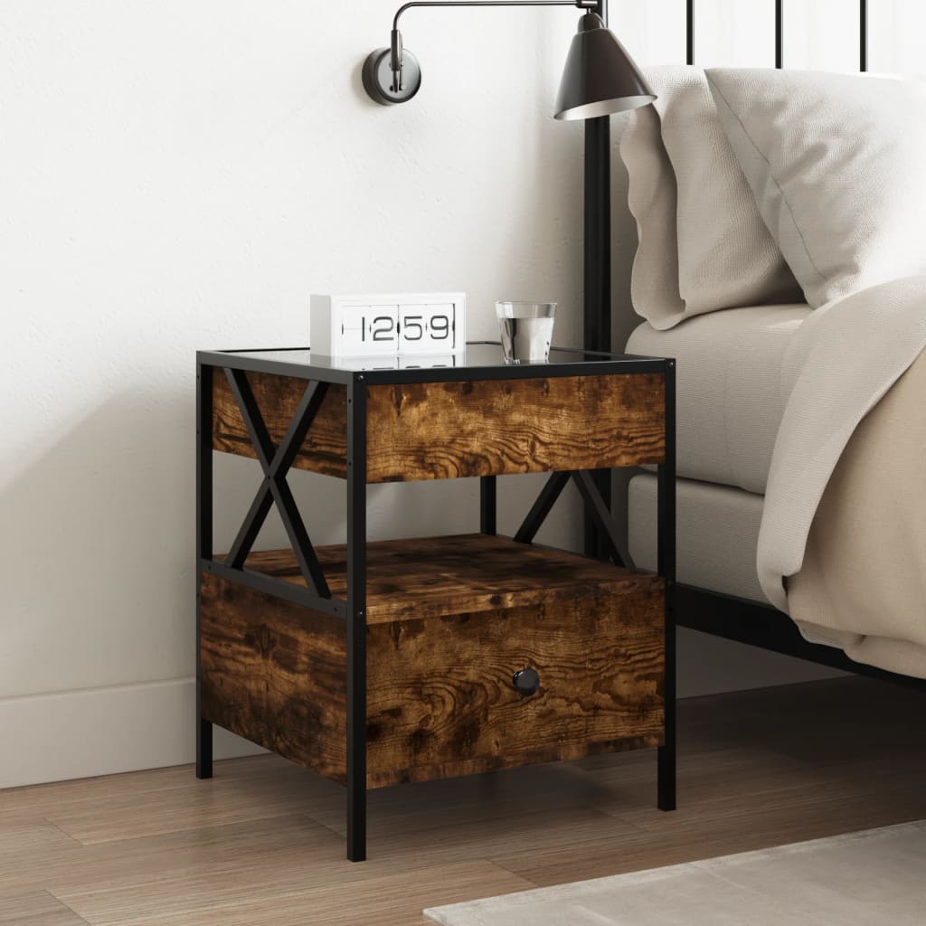 Bedside table with Infinity LED, smoked oak, 40x40x51cm