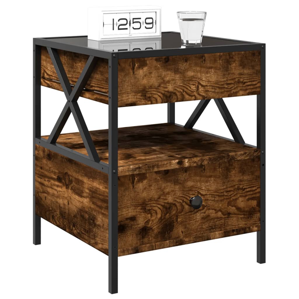 Bedside table with Infinity LED, smoked oak, 40x40x51cm