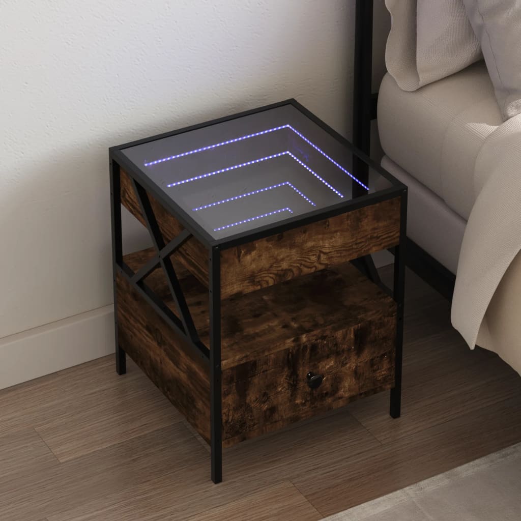 Bedside table with Infinity LED, smoked oak, 40x40x51cm