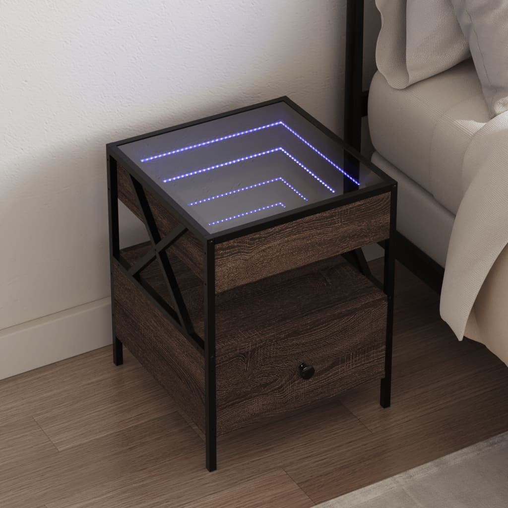 Naktsgaldiņš ar bezgalības LED, brūns ozols, 40x40x51cm