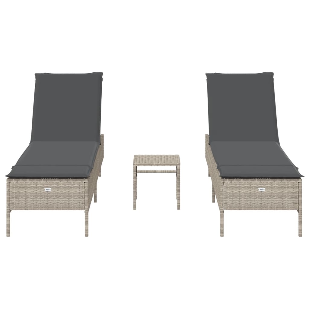 Sun Lounger Set, 3-Piece, Light Grey, Poly Rattan