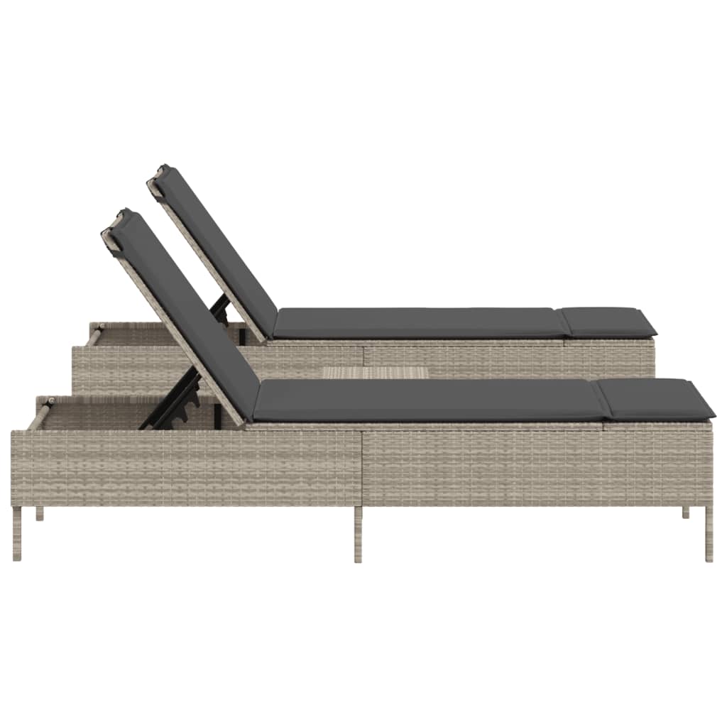 Sun Lounger Set, 3-Piece, Light Grey, Poly Rattan