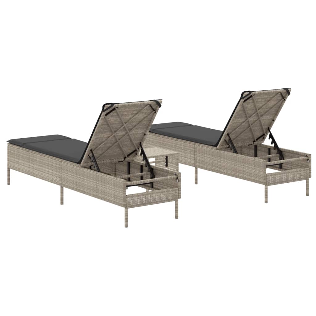 Sun Lounger Set, 3-Piece, Light Grey, Poly Rattan