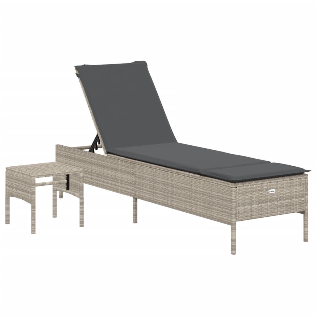 Sun Lounger Set, 3-Piece, Light Grey, Poly Rattan