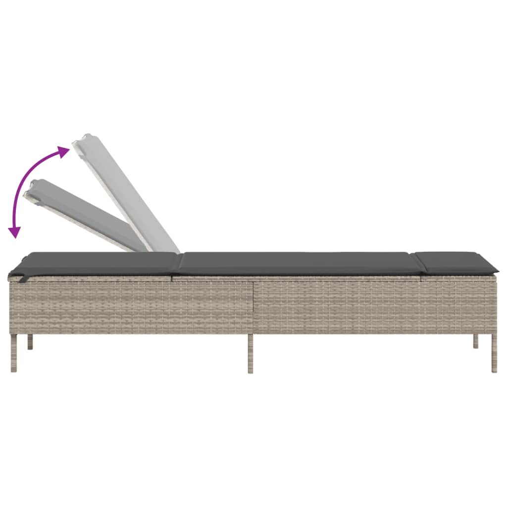 Sun Lounger Set, 3-Piece, Light Grey, Poly Rattan