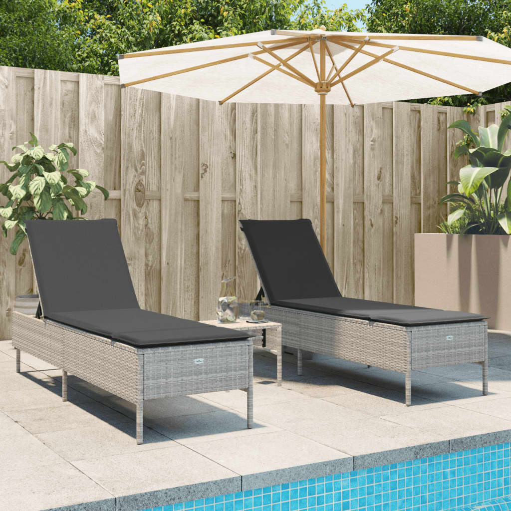 Sun Lounger Set, 3-Piece, Light Grey, Poly Rattan
