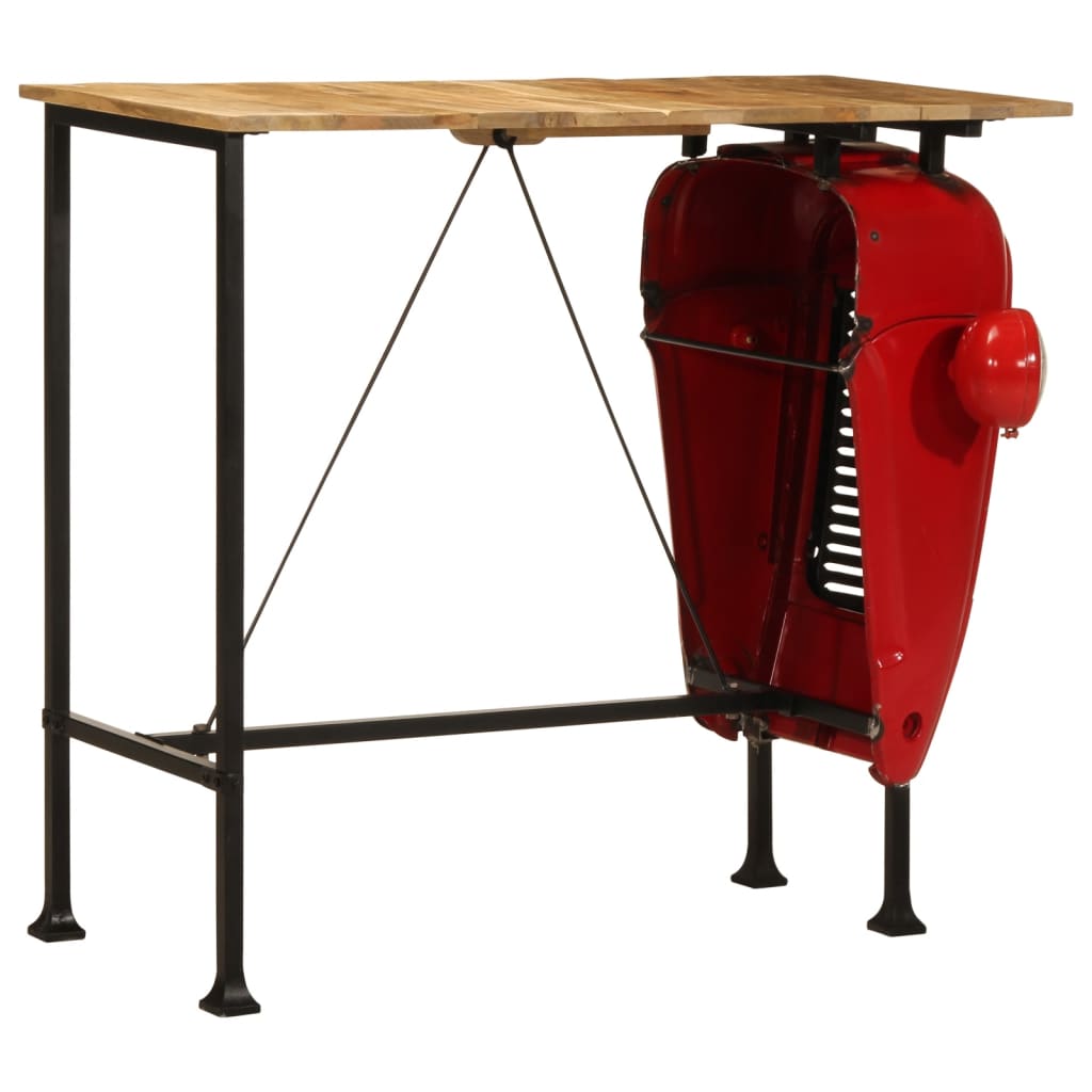 Tractor bar table, red/brown, 55x120x107cm, mango