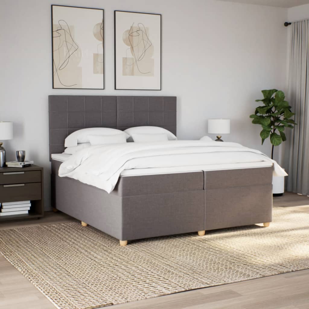 Box spring bed with mattress, taupe, 200x200 cm, fabric
