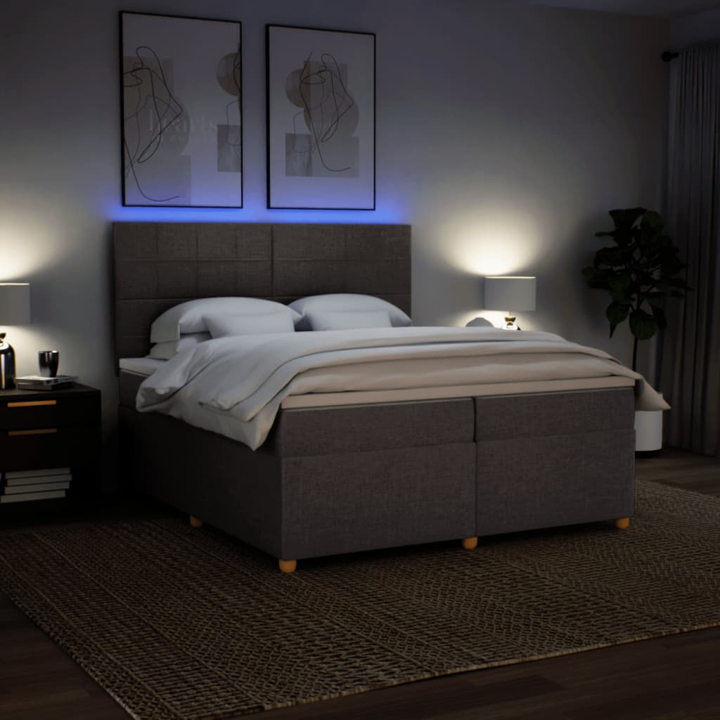 Box spring bed with mattress, taupe, 200x200 cm, fabric