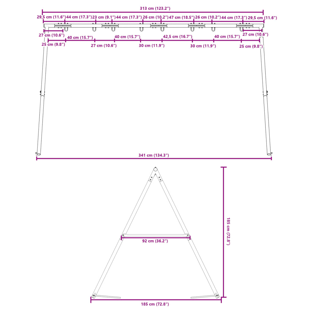 Lauko sūpynių rėmas plotis 341 x aukštis 185 cm
