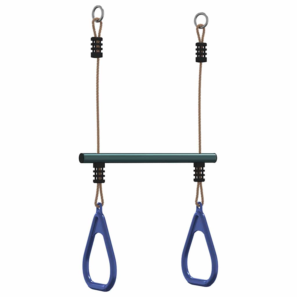 Bērnu trapeces stienis ar vingrošanas riņķiem, zils/zaļš