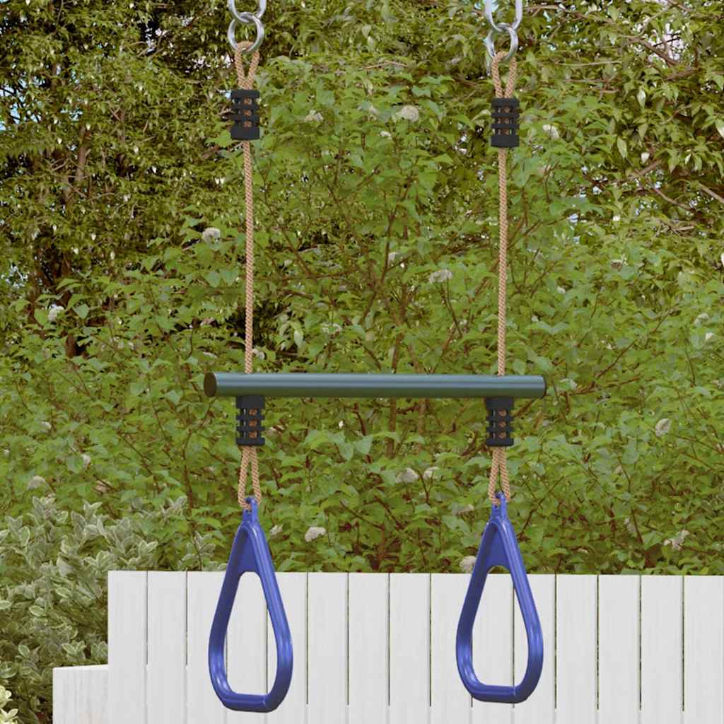 Bērnu trapeces stienis ar vingrošanas riņķiem, zils/zaļš