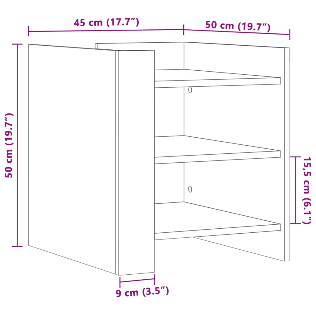 Bedside table, white, 45x50x50cm, engineered wood