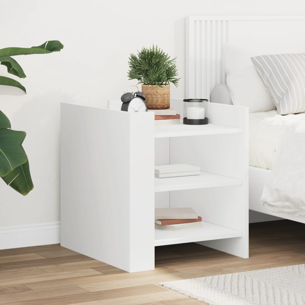 Bedside table, white, 45x50x50cm, engineered wood