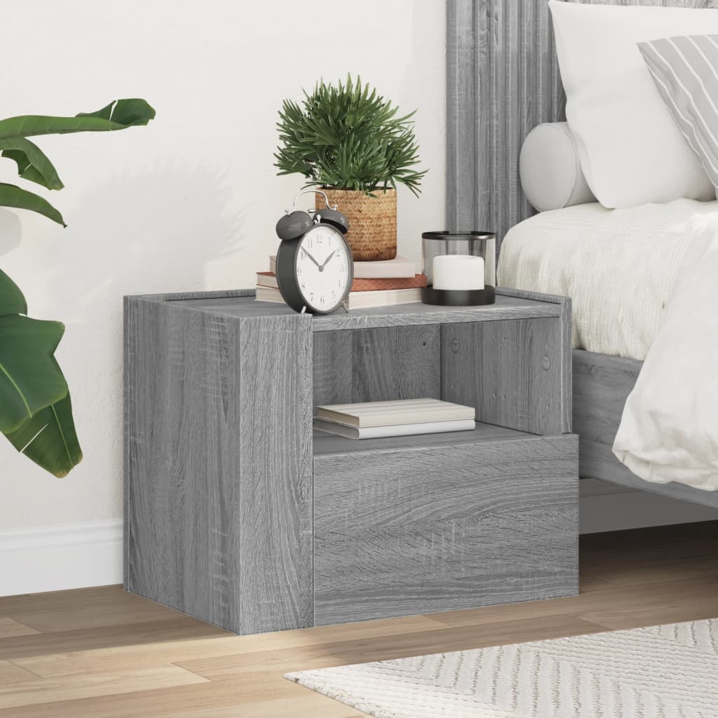 Wall-mounted bedside cabinet, grey oak, 45x30x35cm