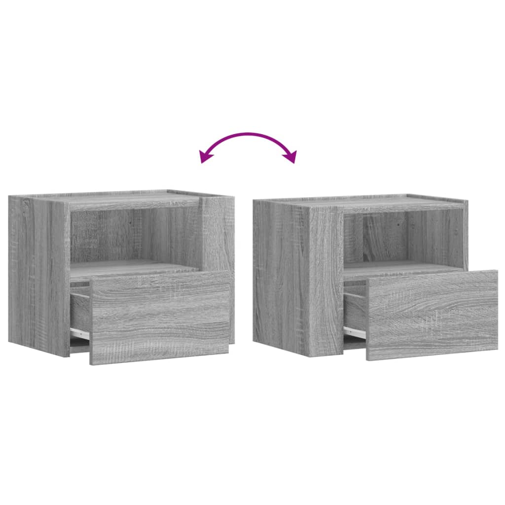 Wall-mounted bedside cabinet, grey oak, 45x30x35cm