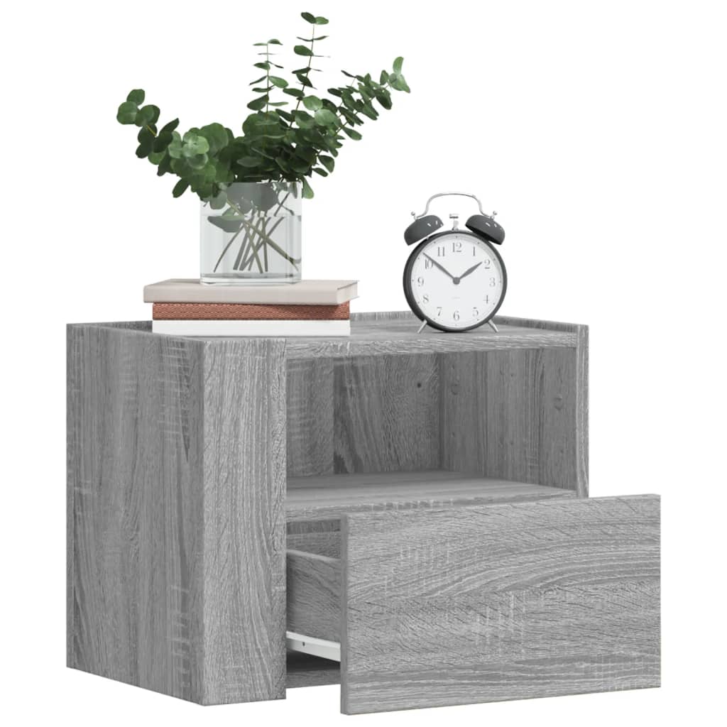 Wall-mounted bedside cabinet, grey oak, 45x30x35cm