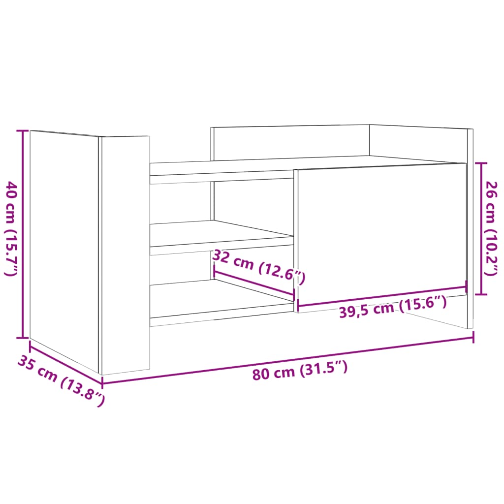 TV cabinet, black, 80x35x40cm, engineered wood