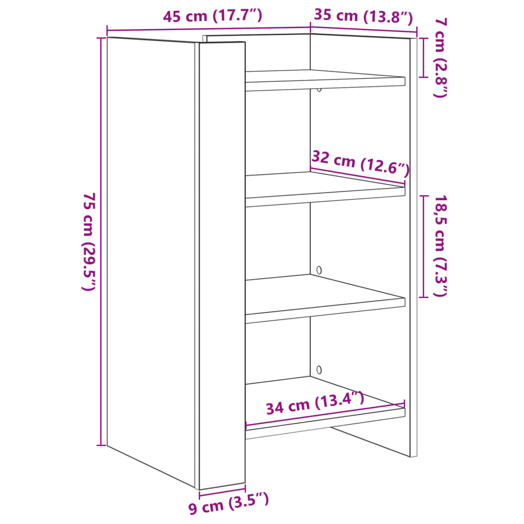 Side cabinet, brown oak, 45x35x75cm, engineered wood