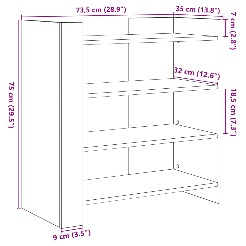 Side cabinet, black, 73.5x35x75cm, engineered wood
