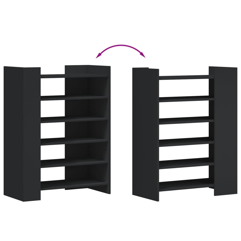 Shoe cabinet, black, 74.5x37.5x100cm, engineered wood