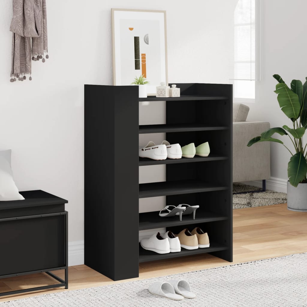 Shoe cabinet, black, 74.5x37.5x100cm, engineered wood