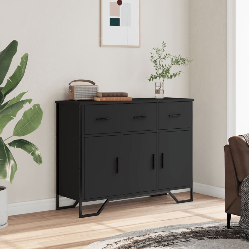 Sideboard, black, 97x32.5x74.5cm, engineered wood