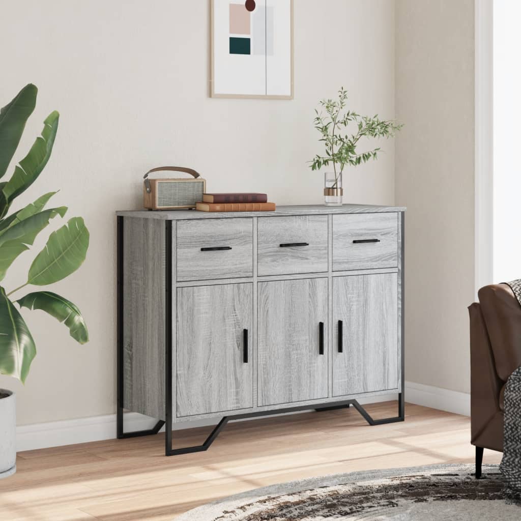 Sideboard, gray oak, 97x32.5x74.5cm, engineered wood