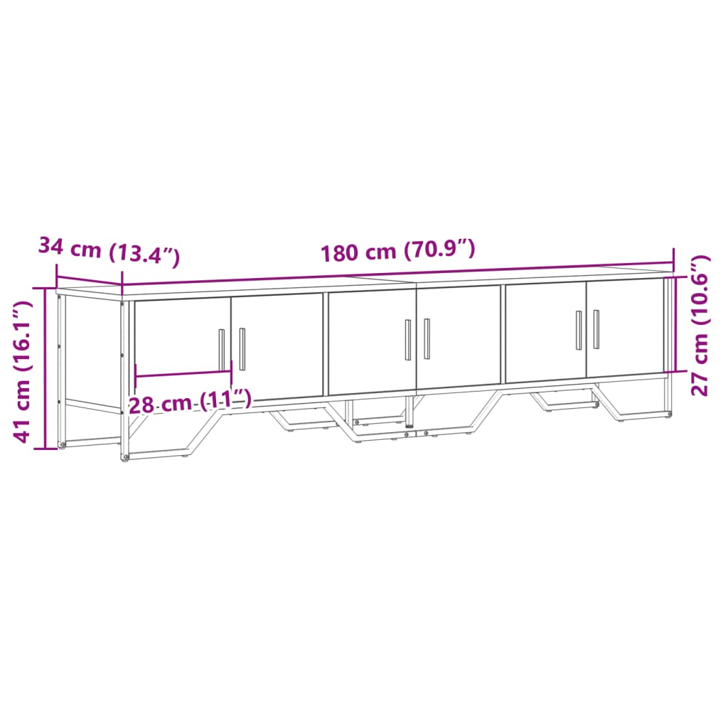TV cabinet, grey oak, 180x34x41cm, wood